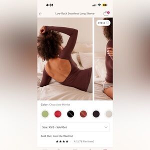 Low back seamless long sleeve